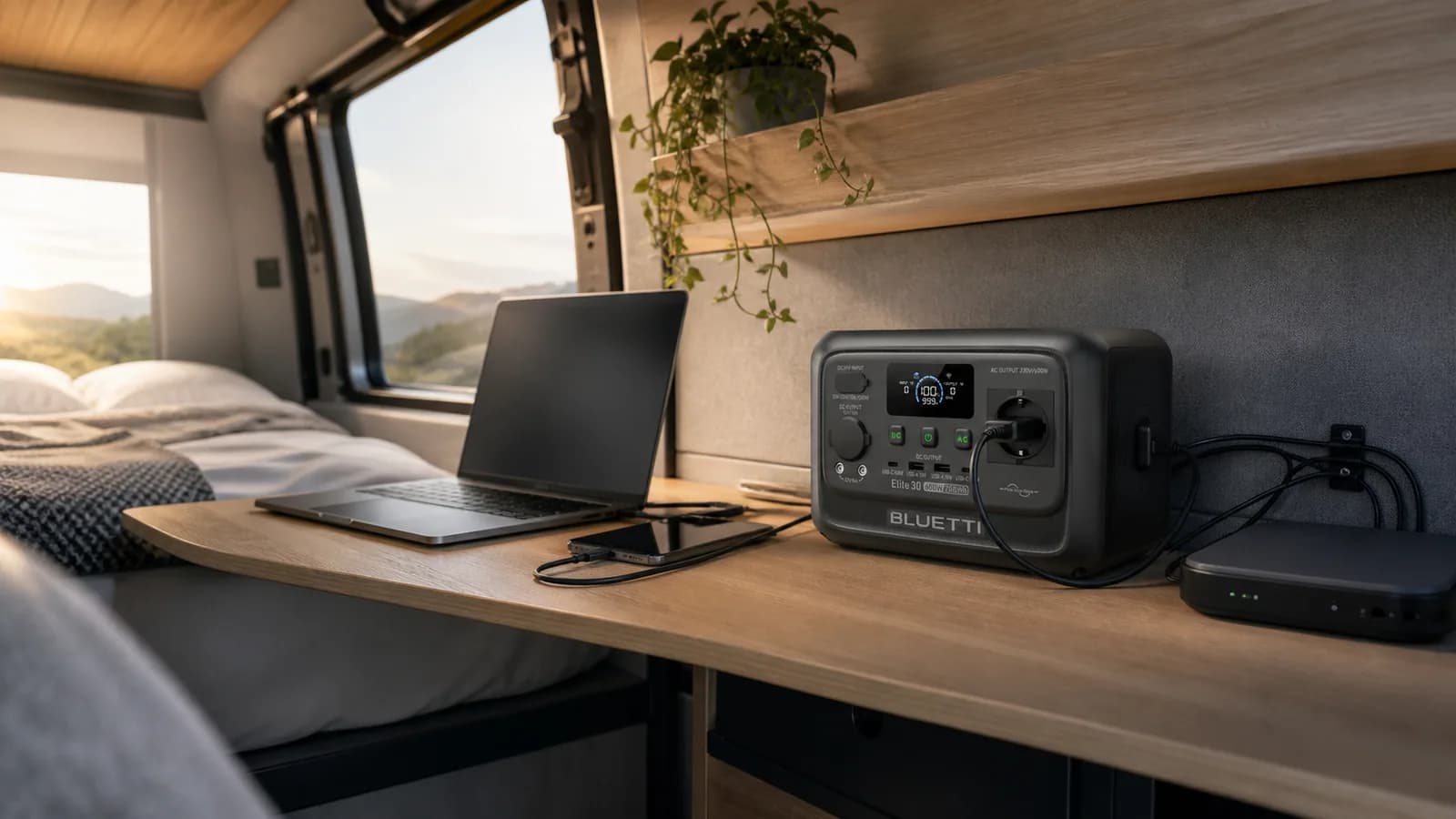 BLUETTI Elite 30 V2 dentro de una microcamper