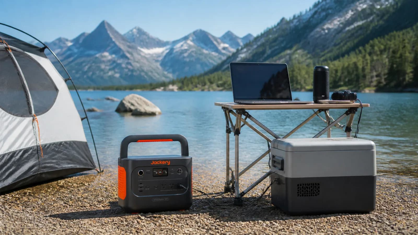 Jackery Explorer 1000 v2 junto a un campamento