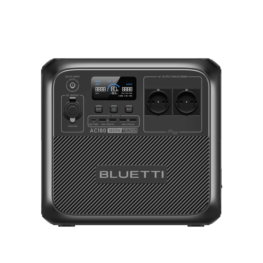 BLUETTI AC180 vista frontal sobre fondo transparente