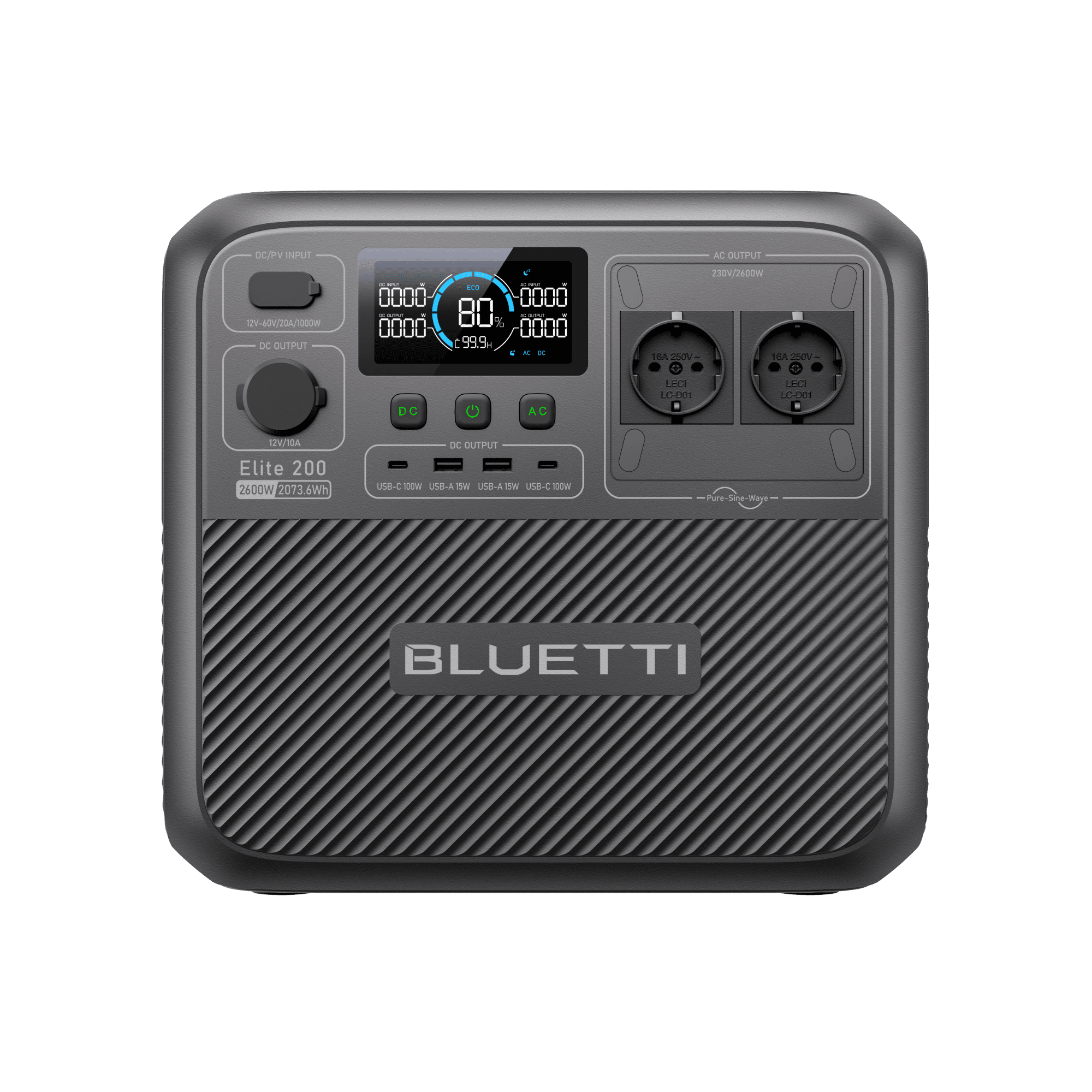 BLUETTI Elite 200 V2 vista frontal sobre fondo transparente