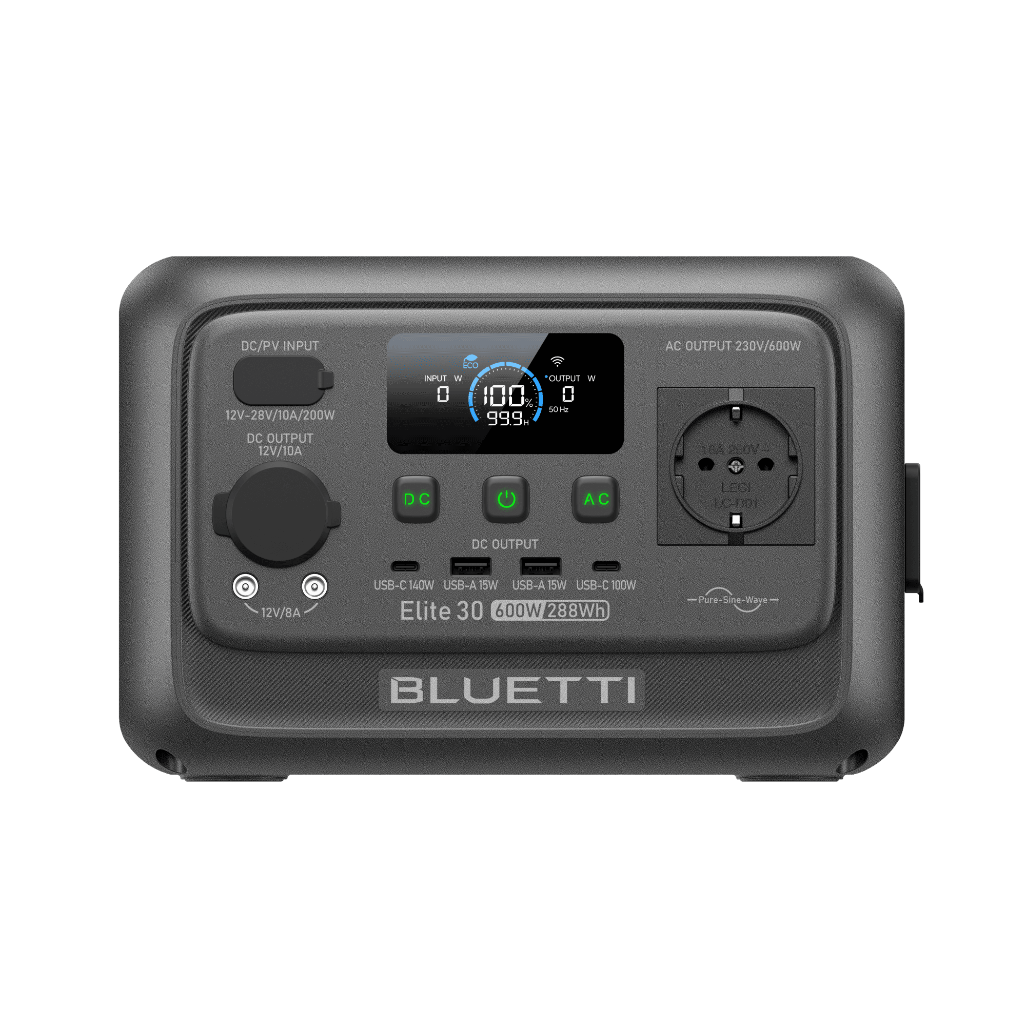 BLUETTI Elite 30 V2 vista frontal sobre fondo transparente
