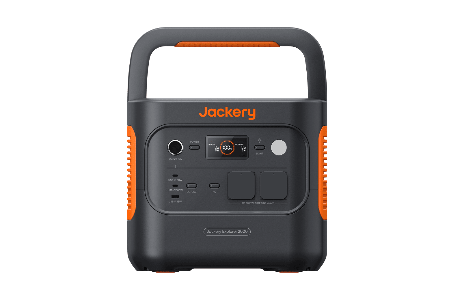Jackery Explorer 2000 v2 en vista frontal derecha sobre fondo transparente