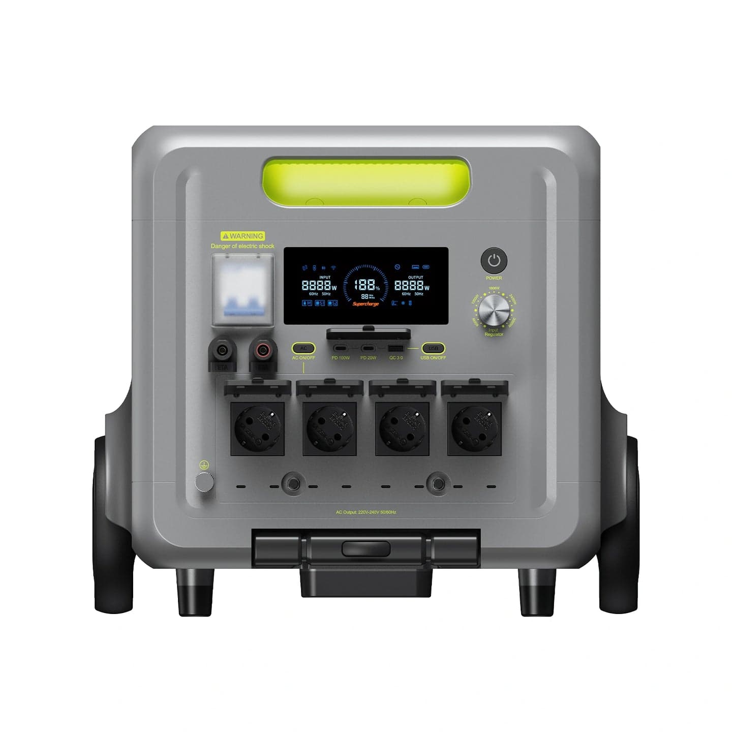 Panel frontal, tomas y conexiones de la FOSSiBOT F7200